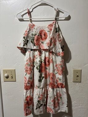 White Floral Sundress with Pink Rose Print